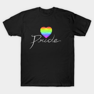 Rainbow heart LGBTQ pride word in white T-Shirt